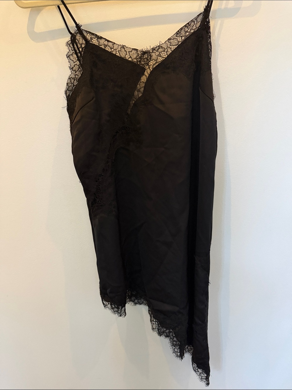 superdown Black Satin Lace-Trim Slip Dress